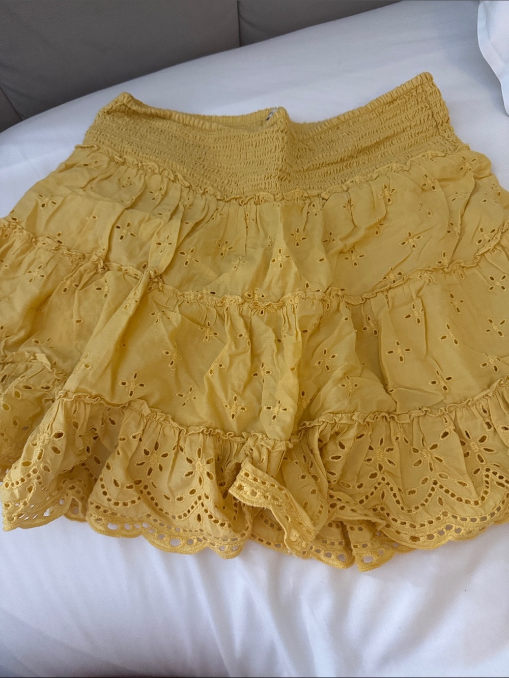 American Eagle Outfitters Yellow Eyelet Tiered Mini Skirt
